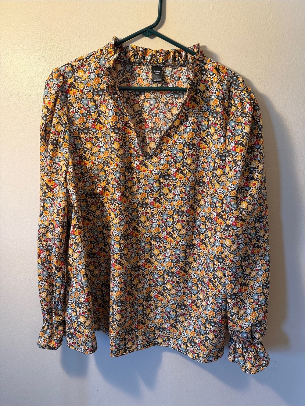 SHEIN Curve Floral Top in Yellow, Blue & Brown 3XL